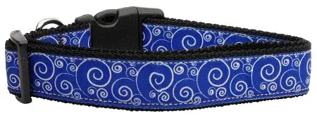 Blue And White Swirly Nylon Ribbon Dog Collars Medium Default Title