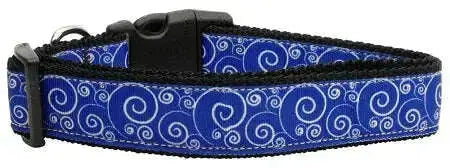 Blue-And-White-Swirly-Nylon-Ribbon-Dog-Collars-Medium-GreatEagleInc-318912085