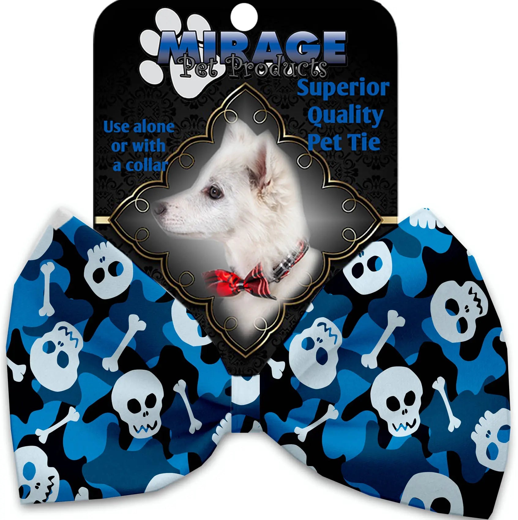 Blue Camo Skulls Pet Bow Tie Collar Accessory With Velcro Default Title