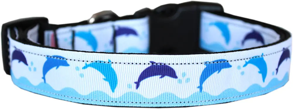 Blue Dolphins Nylon Dog Collar Md Narrow Default Title
