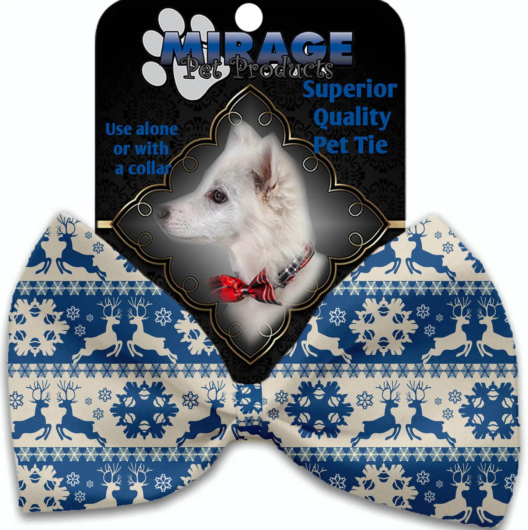 Blue Reindeer Pet Bow Tie Collar Accessory With Velcro Default Title