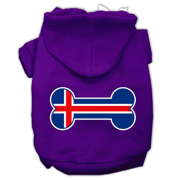 Bone Shaped Iceland Flag Screen Print Pet Hoodies Purple Size Xl Default Title