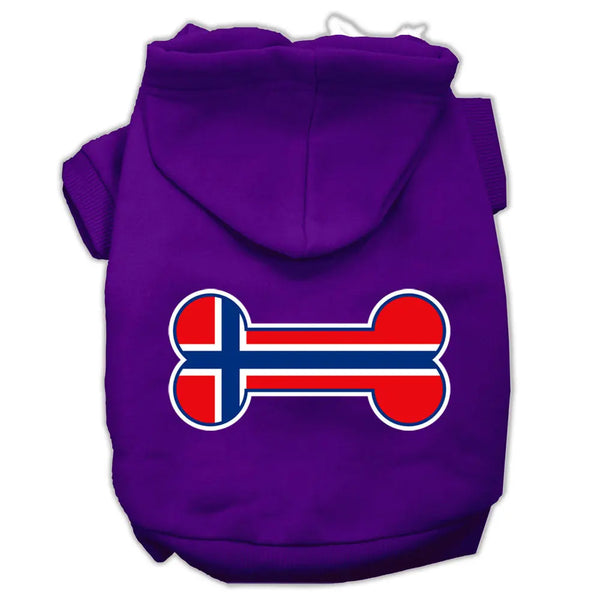 Bone Shaped Norway Flag Screen Print Pet Hoodies Purple Size Xl Default Title