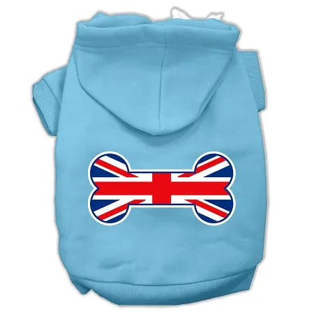 Bone Shaped United Kingdom (union Jack) Flag Screen Print Pet Hoodies Baby Blue Size Lg Default Title