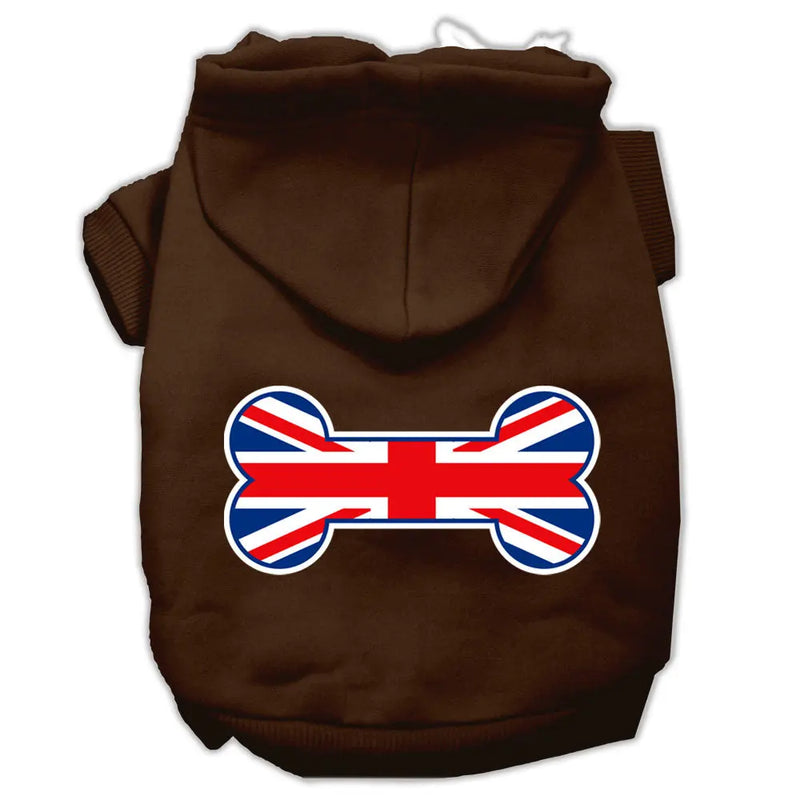 Bone Shaped United Kingdom (union Jack) Flag Screen Print Pet Hoodies Brown Size Xxxl Default Title