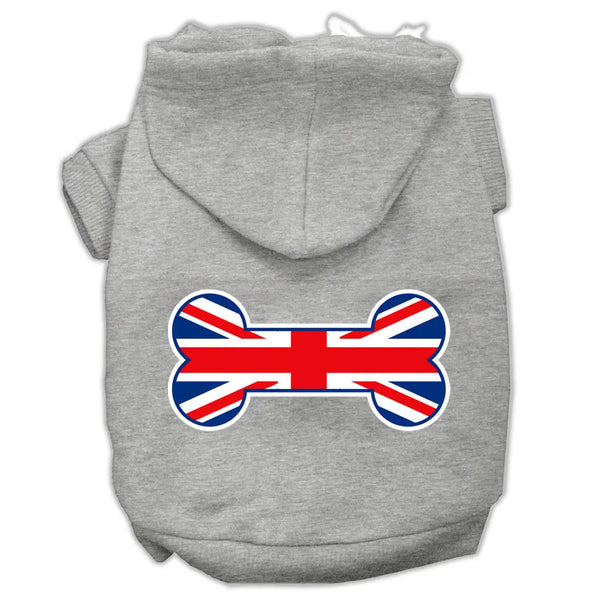 Bone Shaped United Kingdom (union Jack) Flag Screen Print Pet Hoodies Grey Xl Default Title