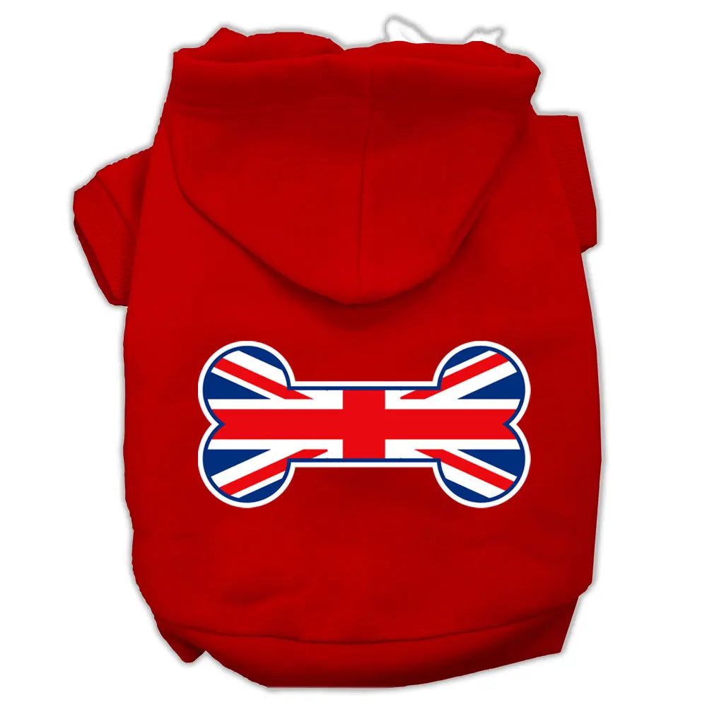 Bone Shaped United Kingdom (union Jack) Flag Screen Print Pet Hoodies Red Size S Default Title