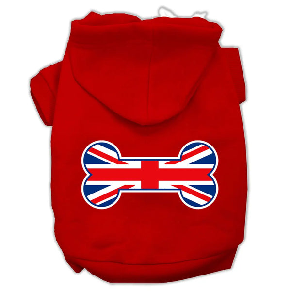 Bone Shaped United Kingdom (union Jack) Flag Screen Print Pet Hoodies Red Size Xxl Default Title