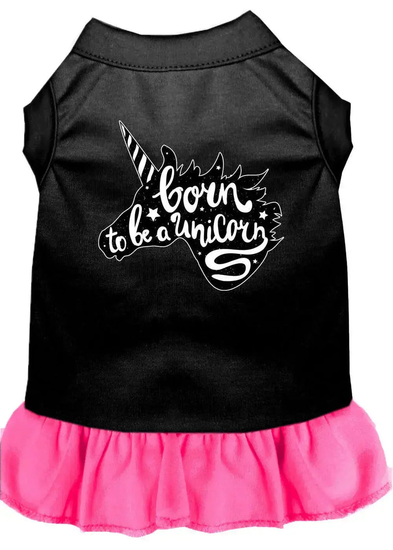 Born-To-Be-A-Unicorn-Screen-Print-Dog-Dress-Black-With-Bright-Pink-Sm-GreatEagleInc-333780365