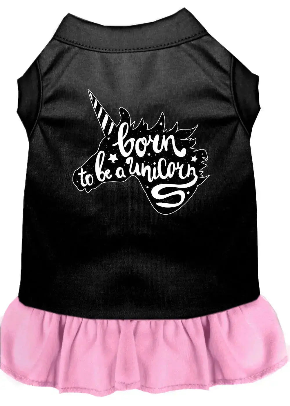 Born-To-Be-A-Unicorn-Screen-Print-Dog-Dress-Black-With-Light-Pink-Xs-GreatEagleInc-333780689