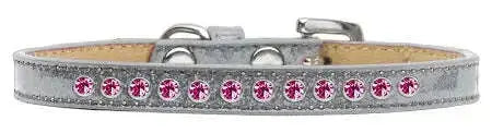 Bright-Pink-Crystal-Size-8-Silver-Puppy-Ice-Cream-Collar-GreatEagleInc-319620356