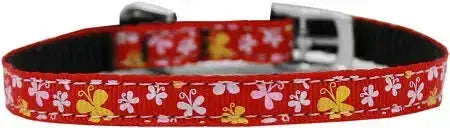 Butterfly-Nylon-Dog-Collar-With-Classic-Buckle-3-8_-Red-Size-10-GreatEagleInc-318829685