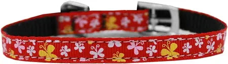 Butterfly Nylon Dog Collar With Classic Buckle 3/8" Red Size 16 Default Title