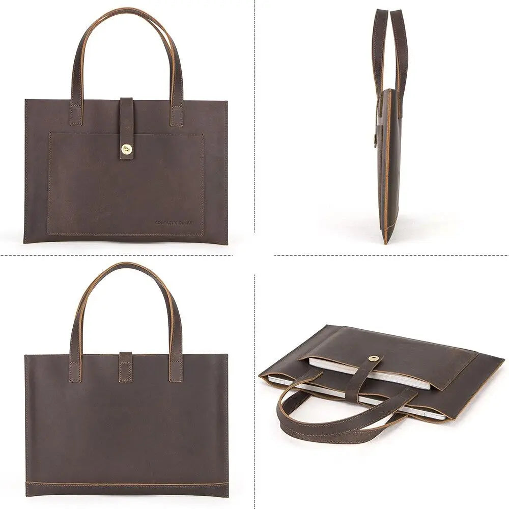 CONTACT'S FAMILY Genuine Leather Laptop Sleeve Case Bag For 12 15.6 16 inch 2020 Notebook Handbag For Macbook Air Pro 13.3" 15"