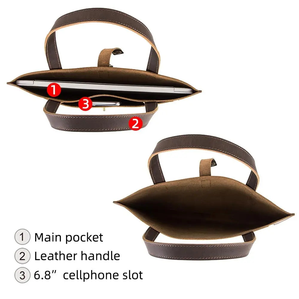 CONTACT'S FAMILY Genuine Leather Laptop Sleeve Case Bag For 12 15.6 16 inch 2020 Notebook Handbag For Macbook Air Pro 13.3" 15"