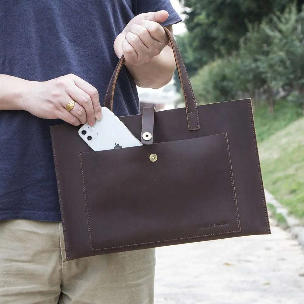 CONTACT'S FAMILY Genuine Leather Laptop Sleeve Case Bag For 12 15.6 16 inch 2020 Notebook Handbag For Macbook Air Pro 13.3" 15"