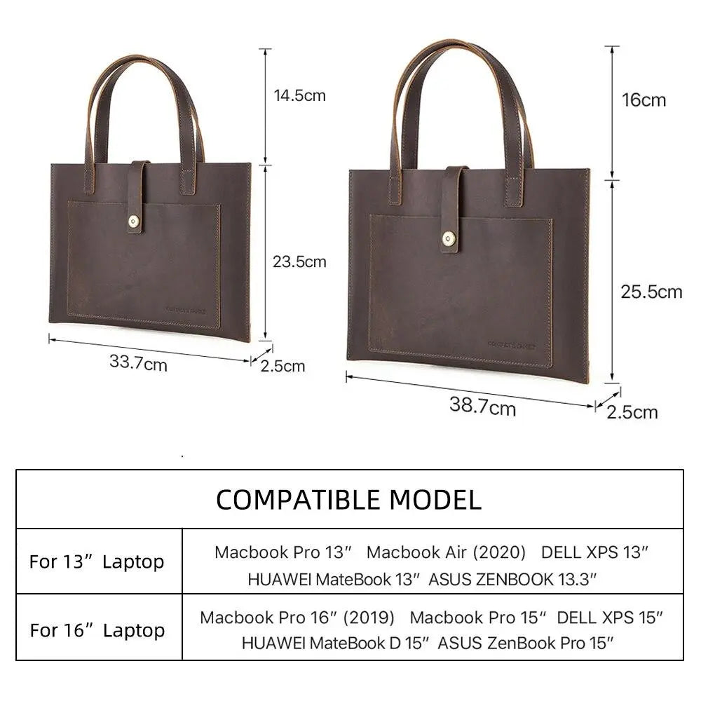 CONTACT'S FAMILY Genuine Leather Laptop Sleeve Case Bag For 12 15.6 16 inch 2020 Notebook Handbag For Macbook Air Pro 13.3" 15"