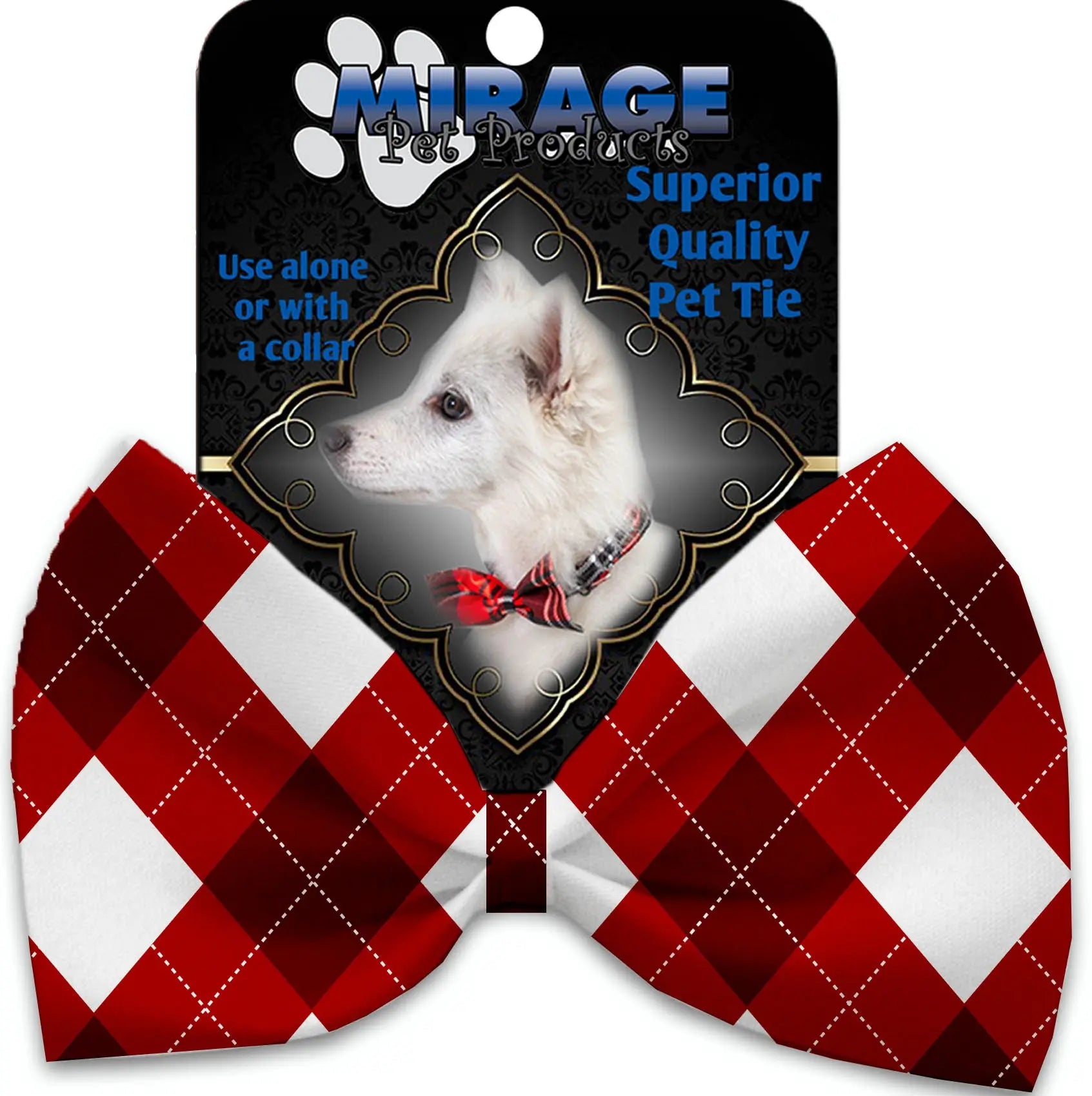 Candy Cane Argyle Pet Bow Tie Collar Accessory With Velcro Default Title