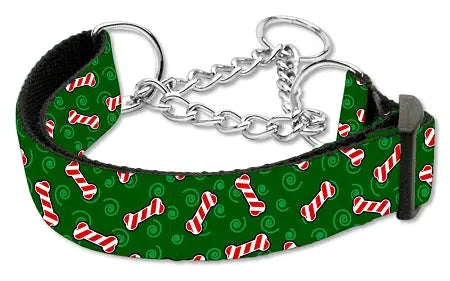 Candy Cane Bones Nylon Ribbon Collar Martingale Medium Default Title