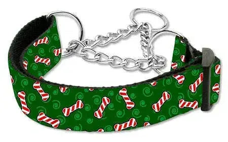 Candy-Cane-Bones-Nylon-Ribbon-Collar-Martingale-Medium-GreatEagleInc-318880768