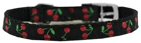 Cherries Nylon Dog Collar With Classic Buckle 3/8" Black Size 16 Default Title