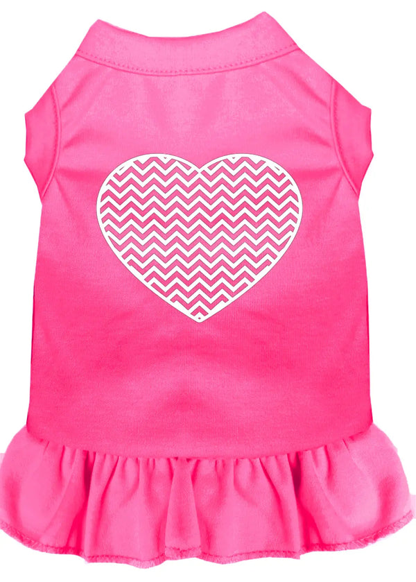 Chevron Heart Screen Print Dress Bright Pink Lg Default Title