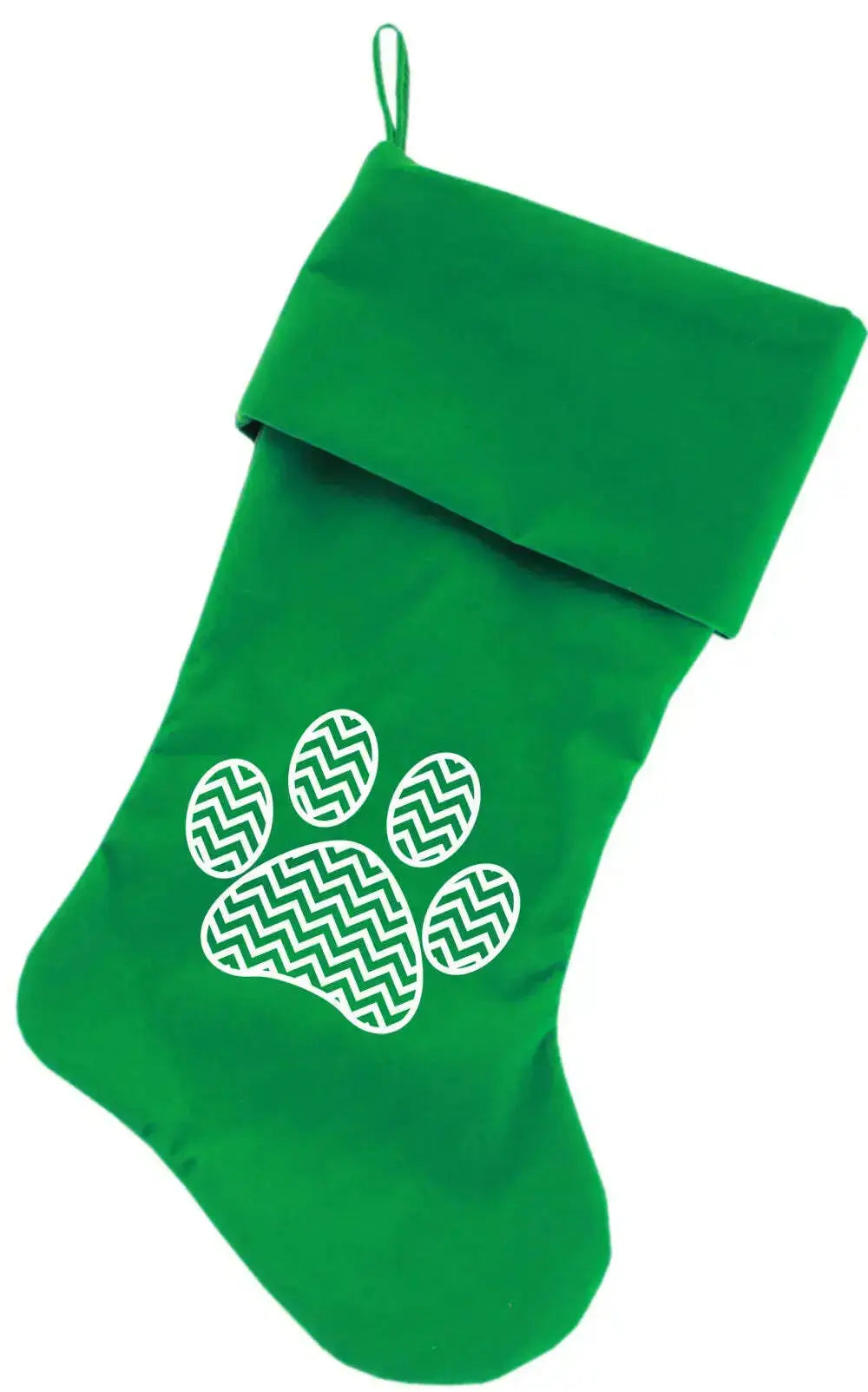 Chevron-Paw-Screen-Print-18-Inch-Velvet-Christmas-Stocking-Green-GreatEagleInc-333838342
