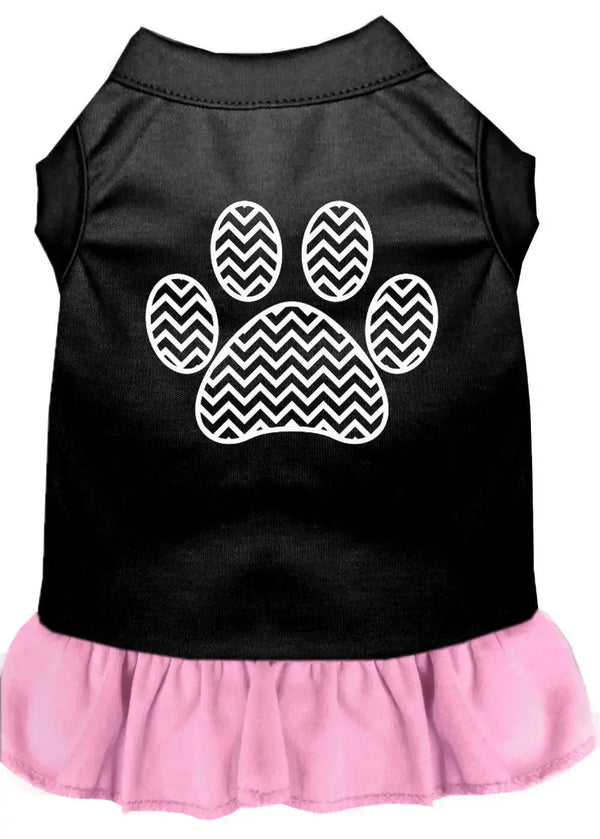 Chevron-Paw-Screen-Print-Dress-Black-With-Light-Pink-Med-GreatEagleInc-333749433