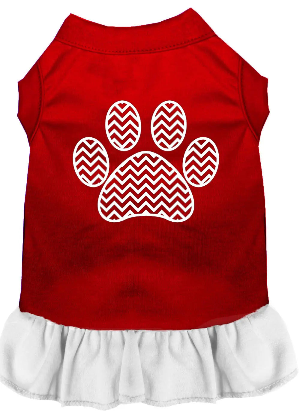 Chevron Paw Screen Print Dress Red With White Lg Default Title