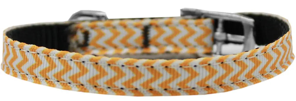 Chevrons Nylon Dog Collar With Classic Buckle 3/8" Orange Size 14 Default Title