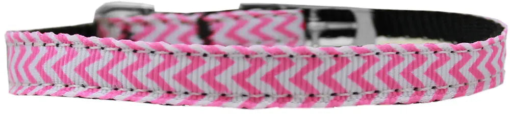 Chevrons Nylon Dog Collar With Classic Buckle 3/8" Pink Size 12 Default Title