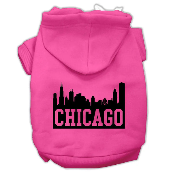 Chicago Skyline Screen Print Pet Hoodies Bright Pink Size Lg Default Title