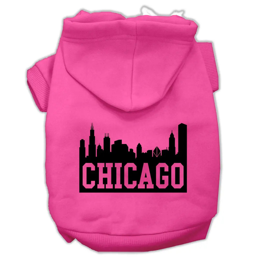 Chicago Skyline Screen Print Pet Hoodies Bright Pink Size Xl Default Title