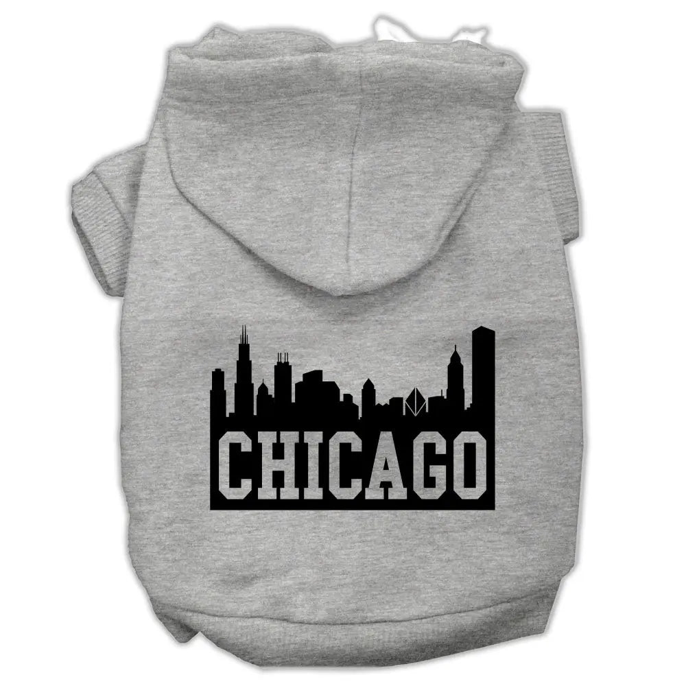 Chicago Skyline Screen Print Pet Hoodies Grey Size Med Default Title