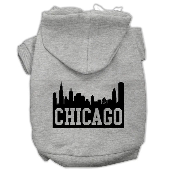 Chicago Skyline Screen Print Pet Hoodies Grey Size Sm Default Title