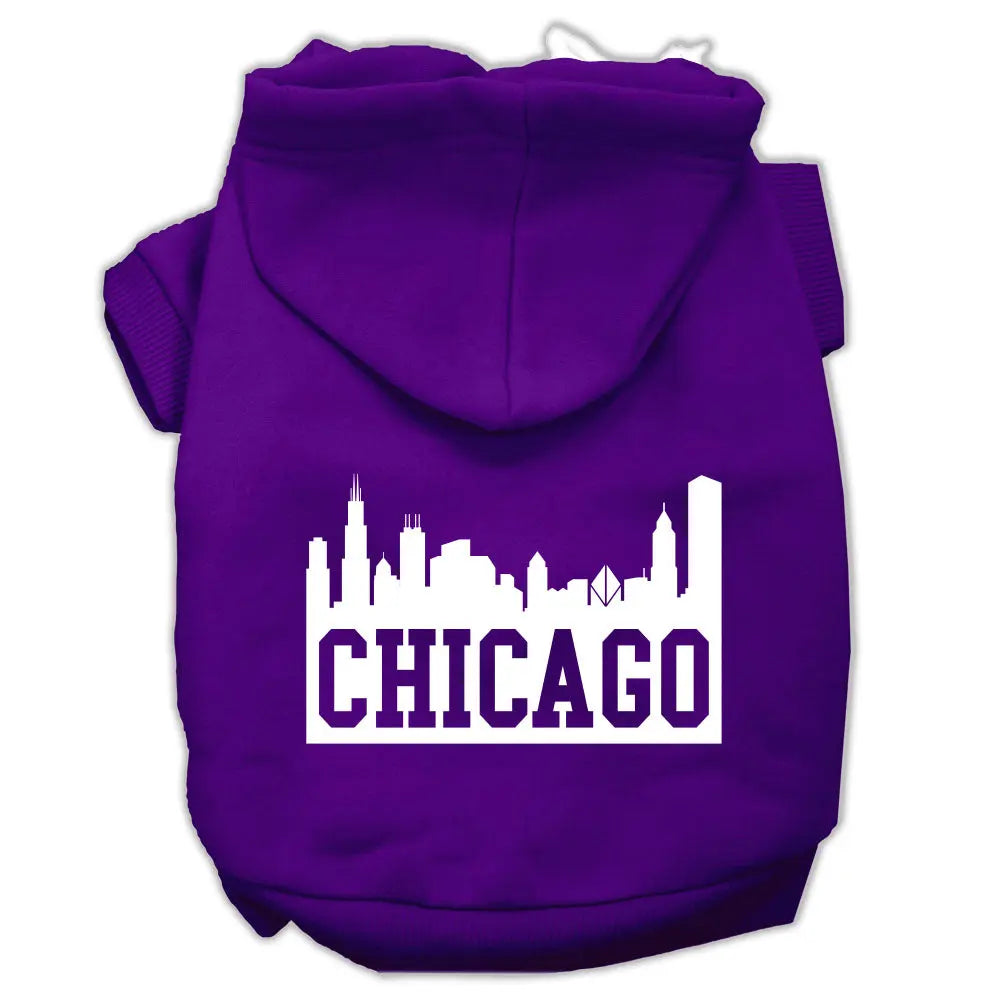 Chicago Skyline Screen Print Pet Hoodies Purple Size Sm Default Title