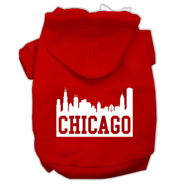 Chicago Skyline Screen Print Pet Hoodies Red Size Lg Default Title