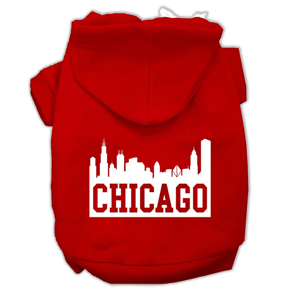 Chicago Skyline Screen Print Pet Hoodies Red Size Xxl Default Title