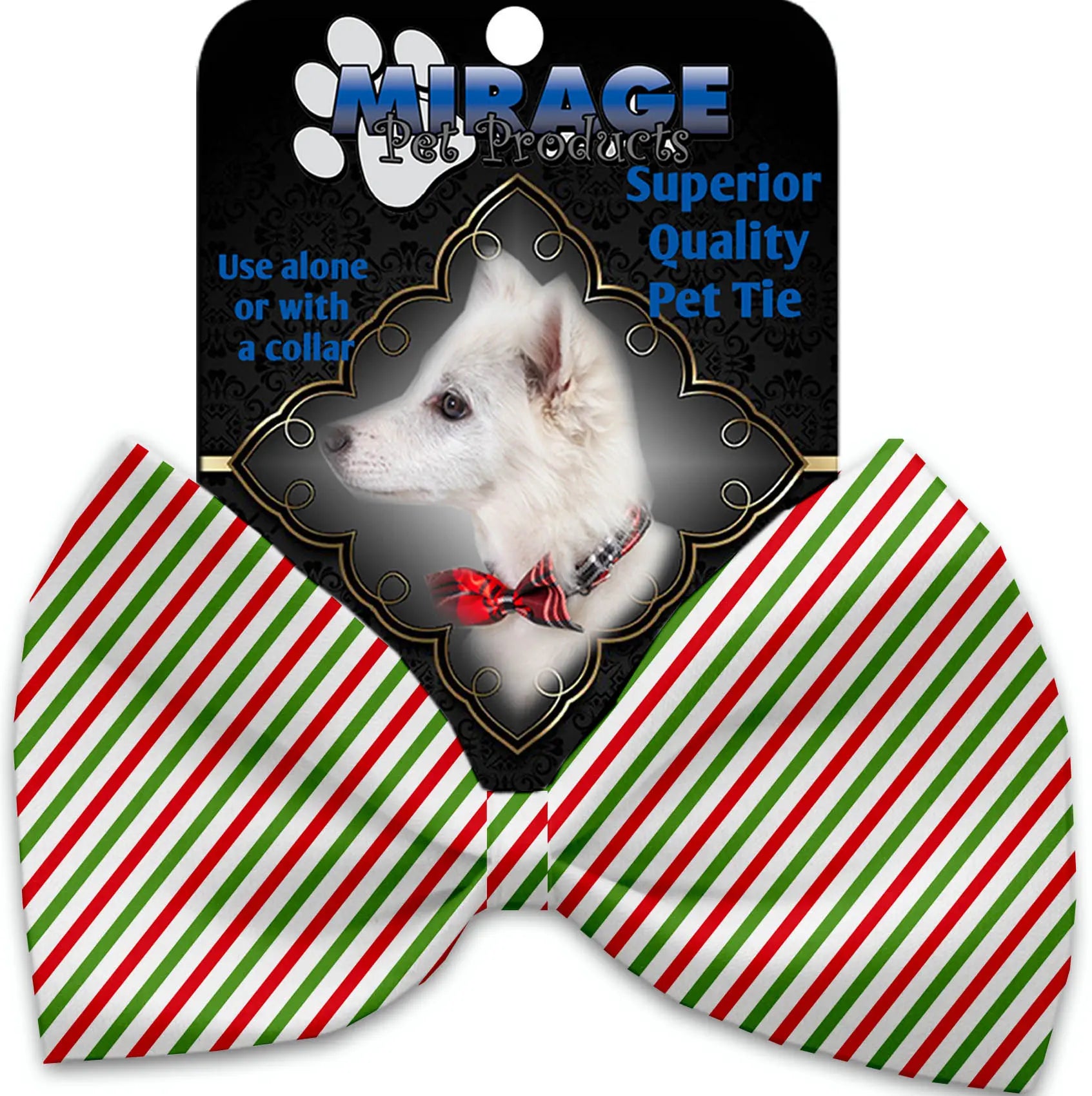Christmas Pinstripes Pet Bow Tie Collar Accessory With Velcro Default Title