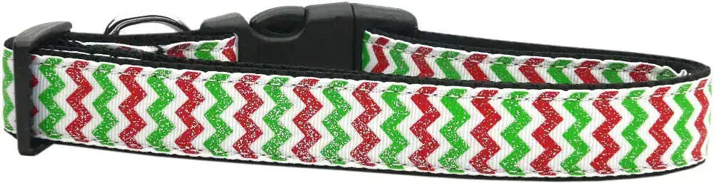 Christmas-Sparkle-Chevron-Nylon-Dog-Collar-Medium-Narrow-GreatEagleInc-320030798