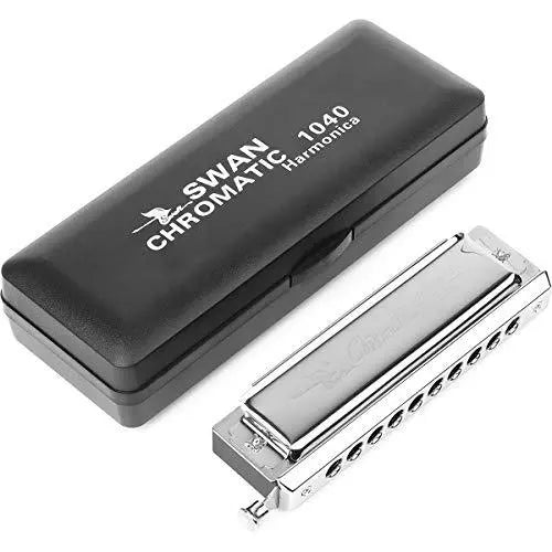 Chromatic Harmonica Professional Grade 10 Hole 40 Tone Key of C Stainless Steel Heavy Duty with Case & Cleaning Cloth for Professional Player,Band,Beginner,Students,Children,Kids