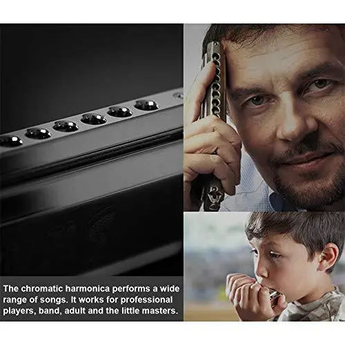 Chromatic Harmonica Professional Grade 10 Hole 40 Tone Key of C Stainless Steel Heavy Duty with Case & Cleaning Cloth for Professional Player,Band,Beginner,Students,Children,Kids