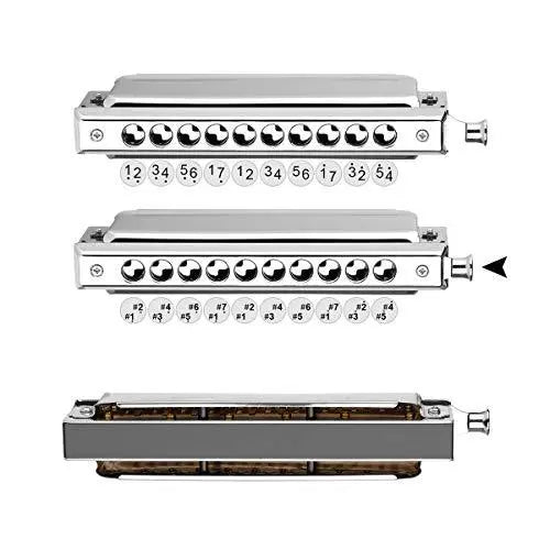 Chromatic Harmonica Professional Grade 10 Hole 40 Tone Key of C Stainless Steel Heavy Duty with Case & Cleaning Cloth for Professional Player,Band,Beginner,Students,Children,Kids