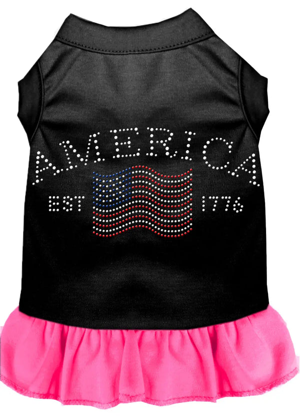 Classic America Rhinestone Dress Black With Bright Pink Xl Default Title