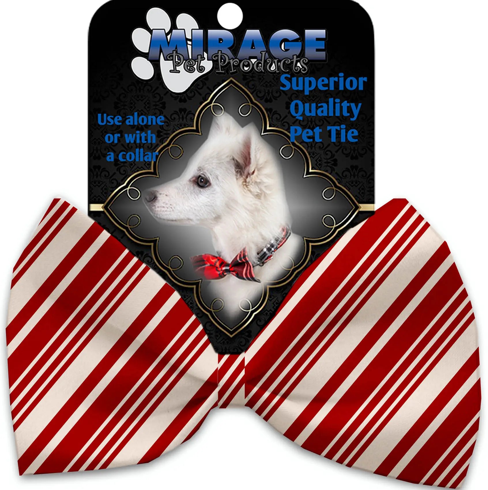Classic Candy Cane Stripes Pet Bow Tie Collar Accessory With Velcro Default Title