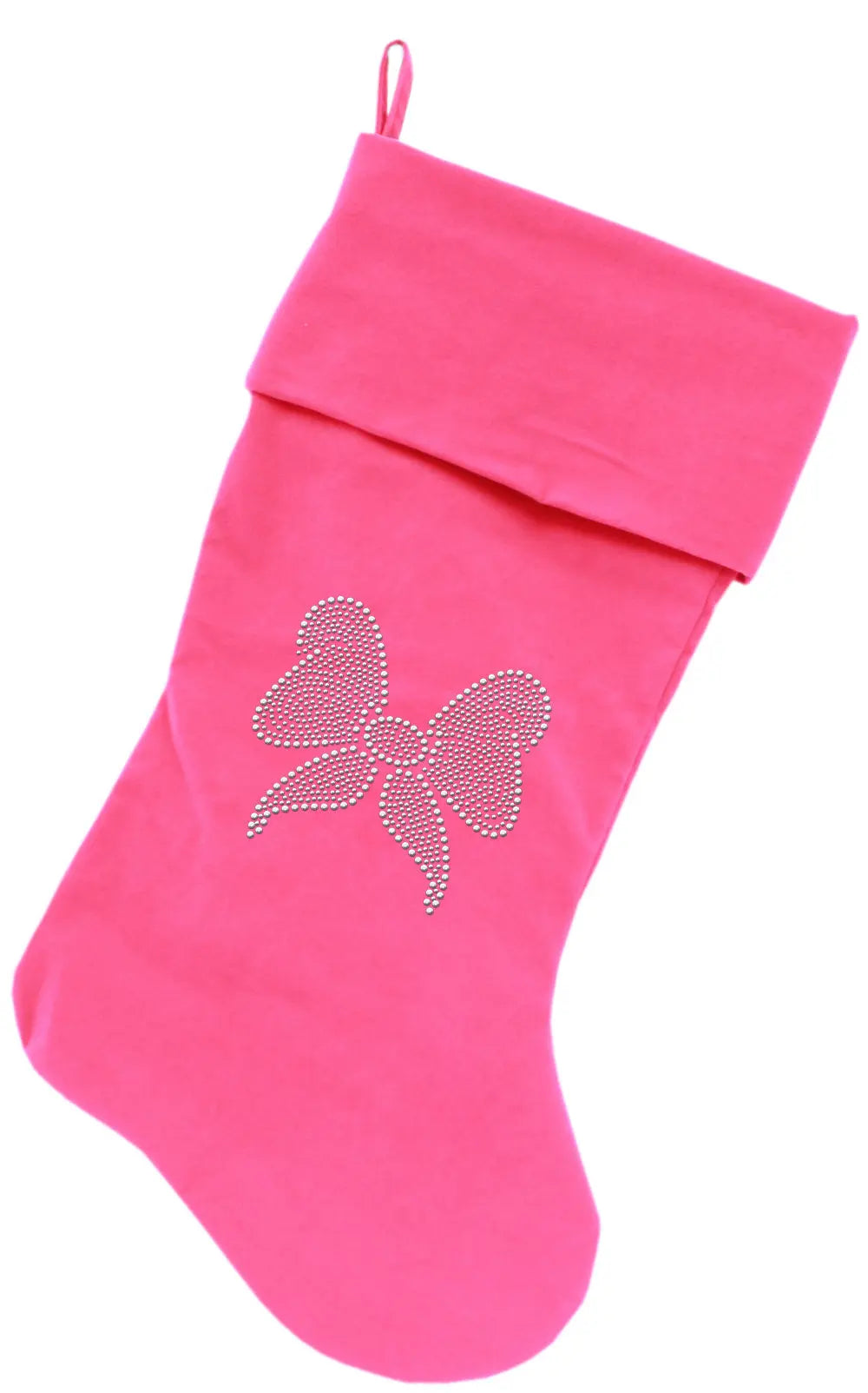Clear Bow Rhinestone 18 Inch Velvet Christmas Stocking Pink Default Title