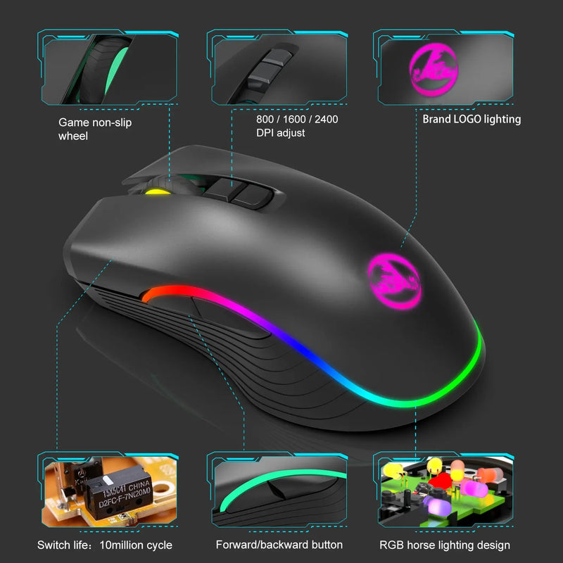 Computer Mouse 2.4G Wireless Mice 7 Button 2400dpi RGB Gaming Lamp Mouse USB Receiver Optical for PC Laptop Game Ergonomic Mice 01