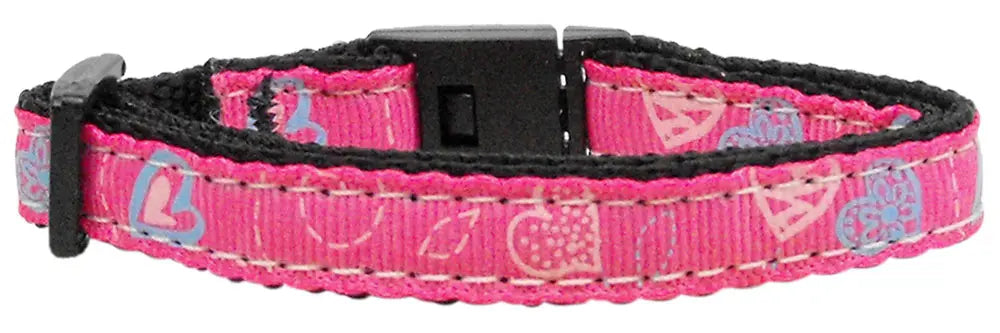 Crazy Hearts Nylon Collars Bright Pink Cat Safety Default Title
