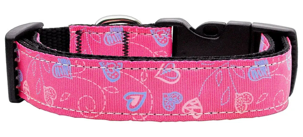 Crazy Hearts Nylon Collars Bright Pink Large Default Title