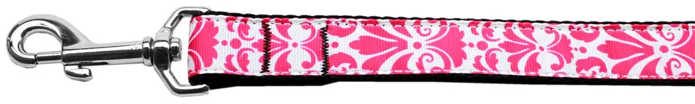 Damask Bright Pink Nylon Dog Leash 3/8 Inch Wide 6ft Long Default Title